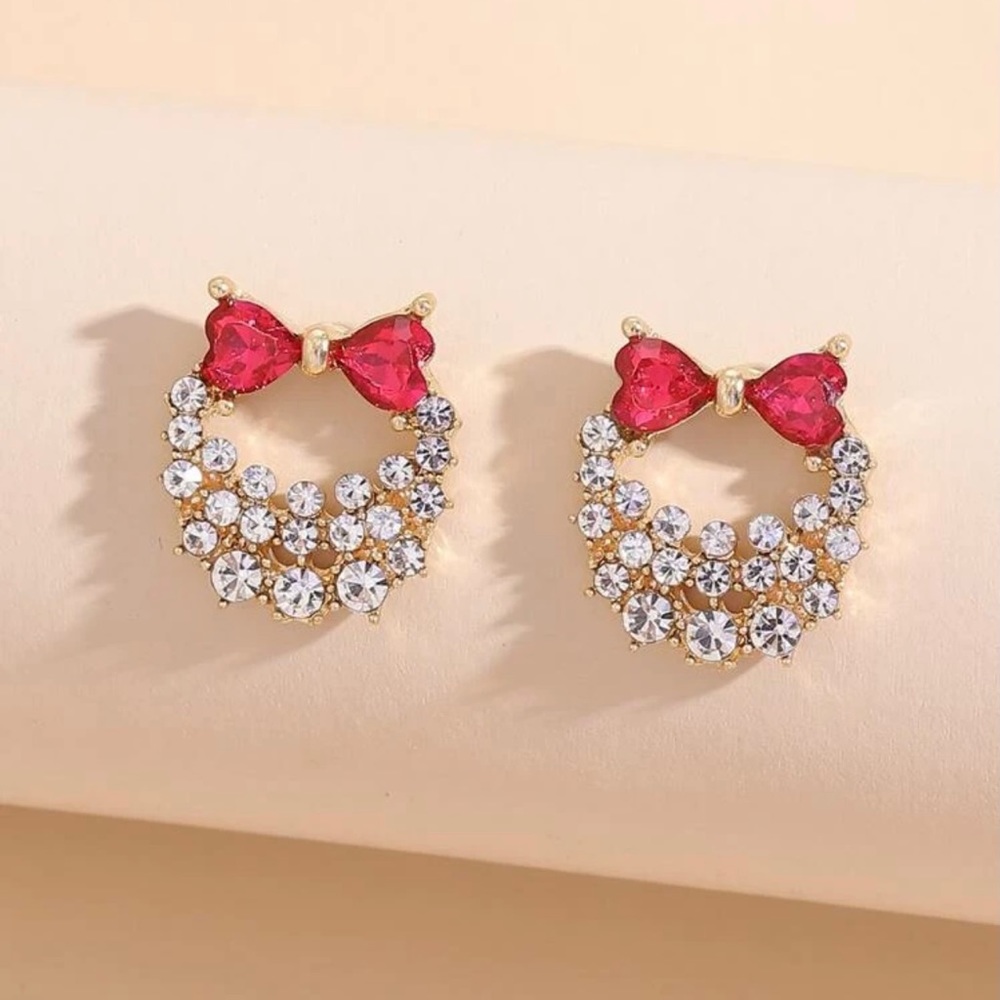 RHINESTONE BOW EARRINGS NWOT - Picture 1 of 6